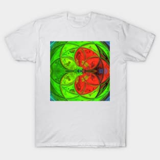 Mosaic Kaleidoscope Flower Green Red and Blue T-Shirt